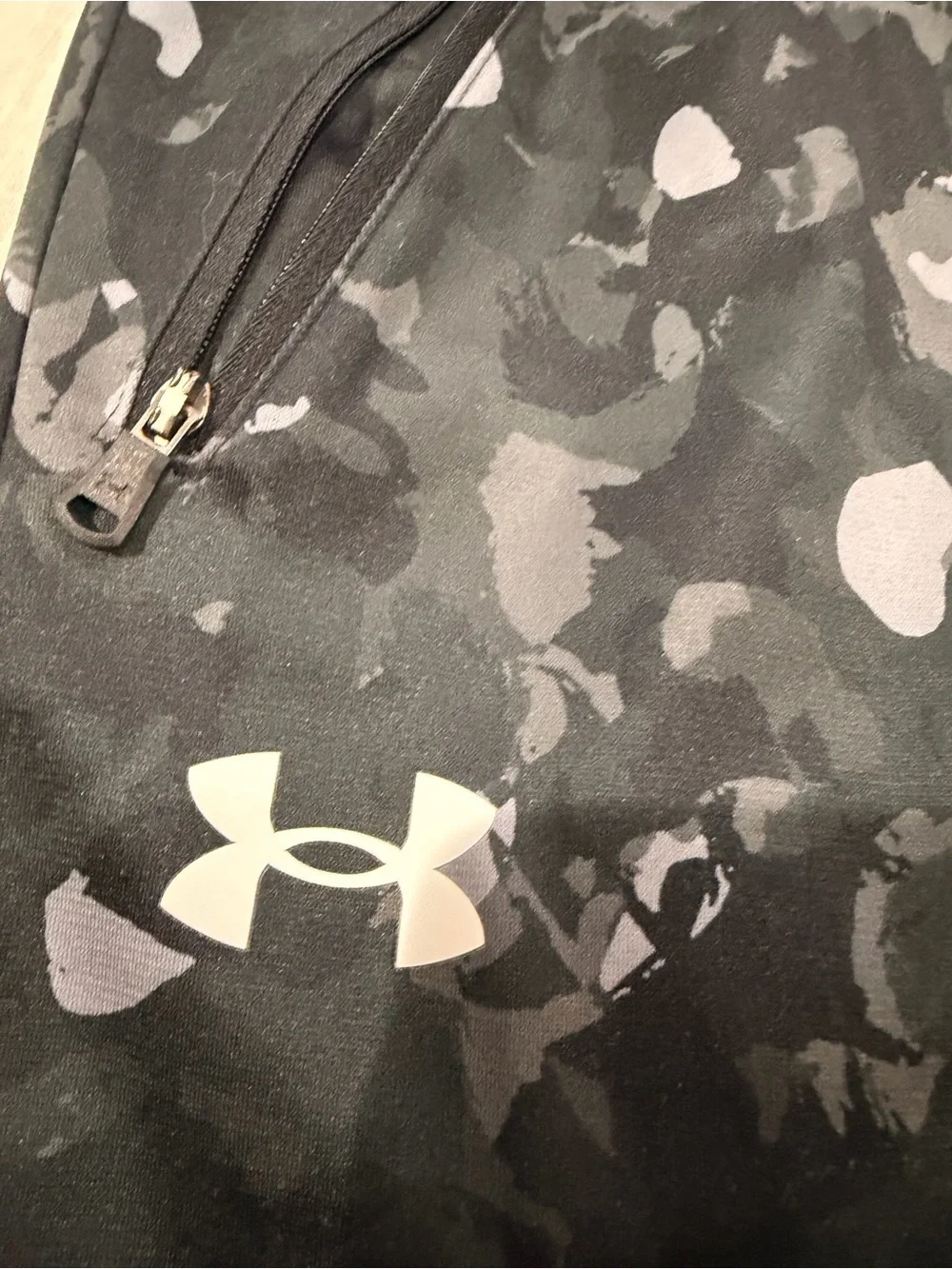 NWOT Under Armour Black and Gray Camo Joggers Sweatpants Pull Drawstring YXL